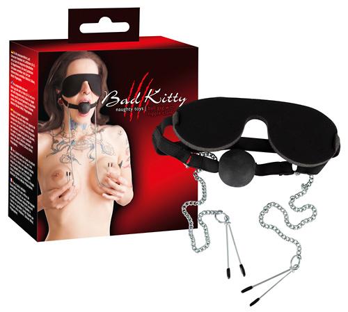 Bad Kitty "Mask with Ball Gag and Nipple Clamps", mask, pall ja nibuklambrid