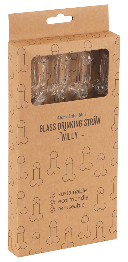 Glass Drinking Straw Willy, stiilsed klaasist joogikõrred, 4tk