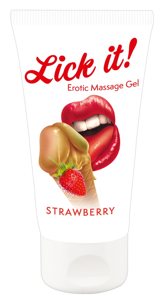 Lick It! Erotic Massage Gel Strawberry, massaažigeel maasikaga, 50ml
