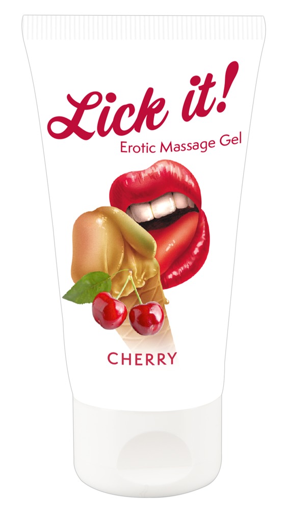 Lick It! Erotic Massage Gel Cherry, massaažigeel kirsiga, 50ml