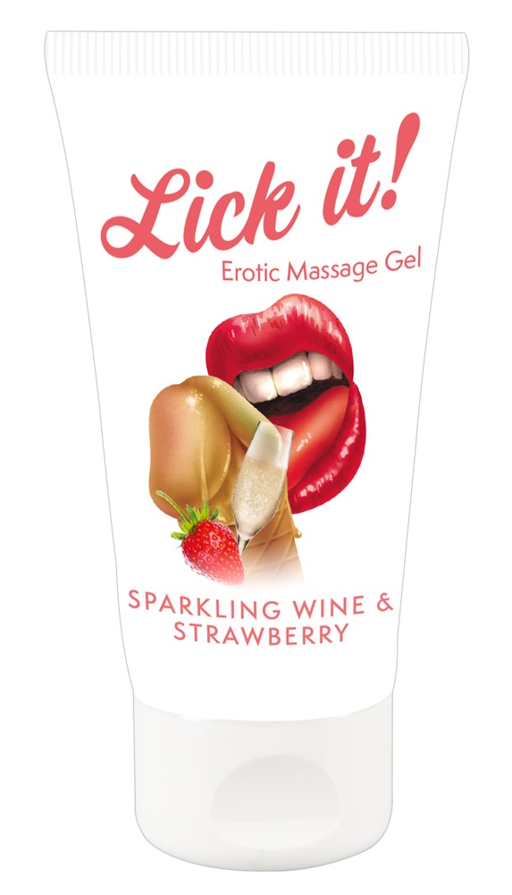 Lick It! Erotic Massage Gel Sparkling Wine and Strawberry, massaažigeel maasikad šampusega, 50ml