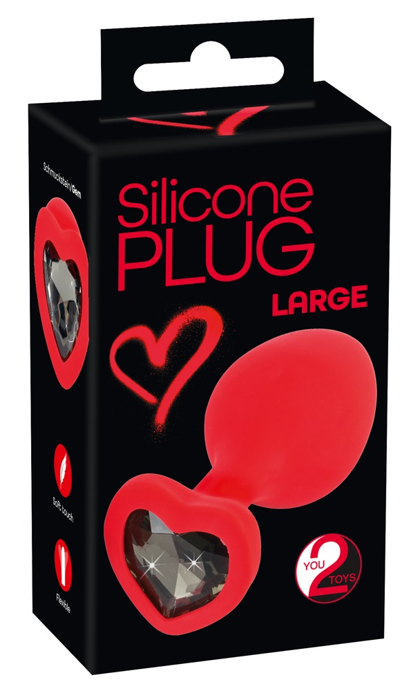 Silicone Plug large, südamekujulise jalaga plug, 9,3cm