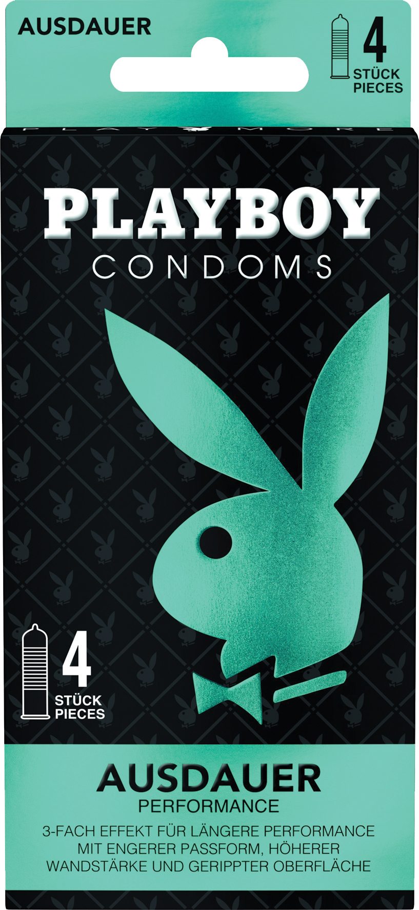 PLAYBOY Condoms Ausdauer, triipudega kondoomid, 4tk