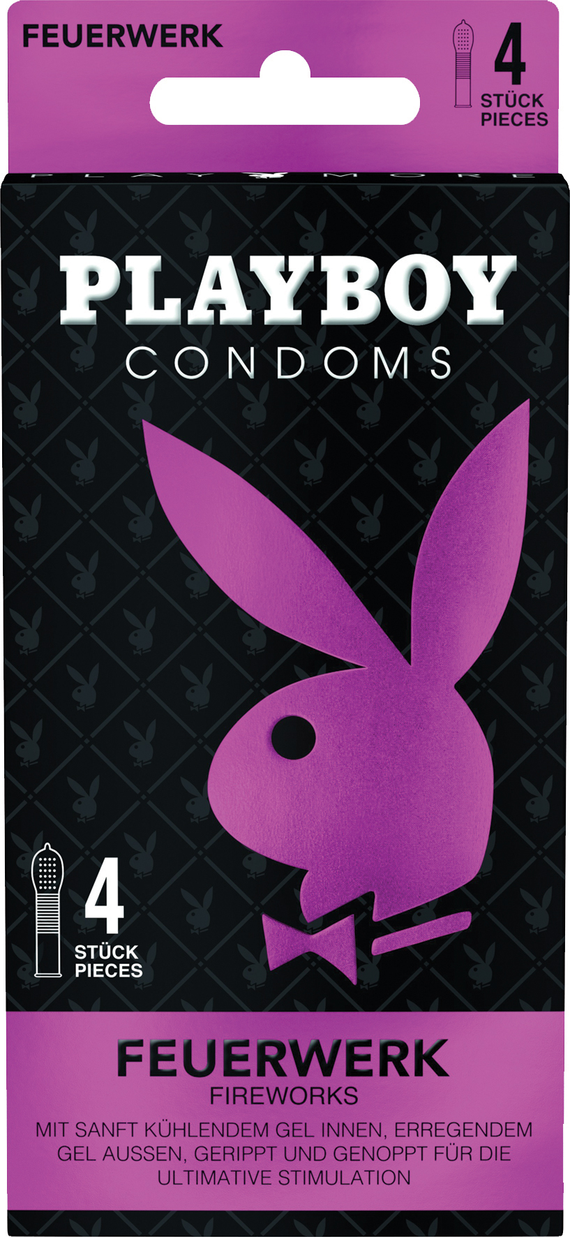PLAYBOY Condoms Feuerwerk , täppide/triipudega kondoomid, 4tk